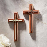 CRSS - Overlay Wedding Cross With Gold Rings: Wood, Gold Plate / 4-1/2" W x 8" H