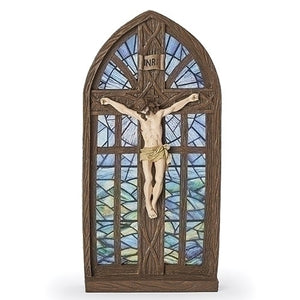 CRFX - CRUCIFIX IN ARCH STAINED GLASS WINDOW - 10"