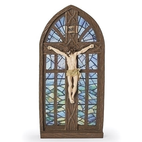 CRFX - CRUCIFIX IN ARCH STAINED GLASS WINDOW - 10