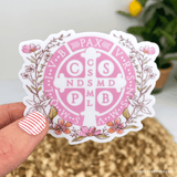 Floral St. Benedict Medal Vinyl Sticker