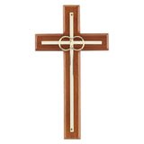 CRSS - Overlay Wedding Cross With Gold Rings: Wood, Gold Plate / 4-1/2" W x 8" H
