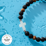 B - HOLY WATER -  MEN'S OLIVE WOOD CROSS