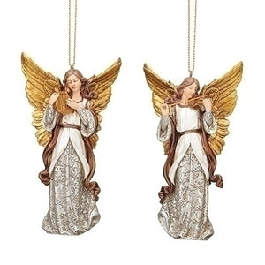 ORN - ANGEL - VIOLIN & HARP - BRONZE GOLD PEARL - 4"
