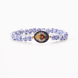 B - HOLY WATER - SACRED HEART - Porcelain Beads: Blue Porcelain (Gold Spacers)