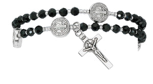 B - RSY - TWIST - BLACK CRYSTAL 4MM BEADS - ST BENEDICT - SILVER