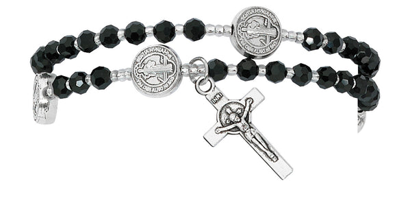 B - RSY - TWIST - BLACK CRYSTAL 4MM BEADS - ST BENEDICT - SILVER
