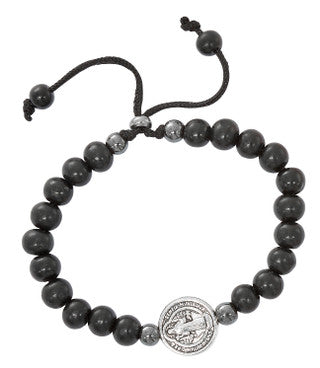 B - ST BENEDICT - BLACK WOOD BEADS - ADJUSTABLE