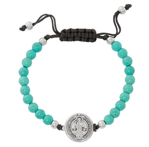 B - ST BENEDICT - TURQUOISE BEADS - ADJUSTABLE