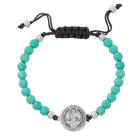 B - ST BENEDICT - TURQUOISE BEADS - ADJUSTABLE