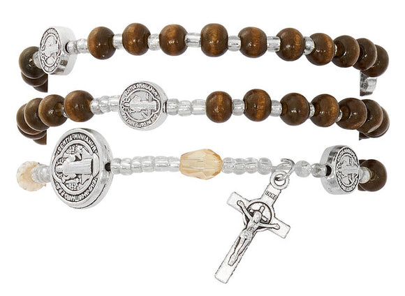 B - RSY - TWIST - BROWN WOOD BEADS - ST BENEDICT - SILVER