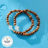 B - HOLY WATER - OLIVE WOOD CROSS  Gold Spacer Beads